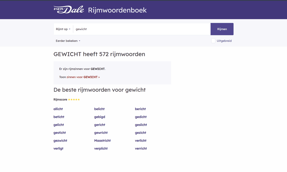 Van Dale Rijmwoordenboek website