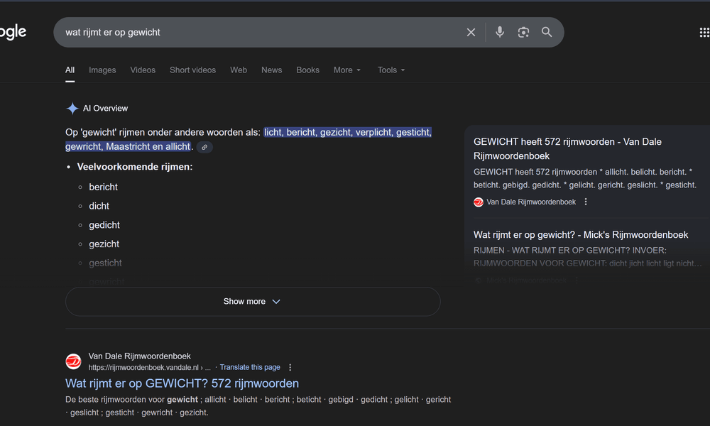 Van Dale Rijmwoordenboek website